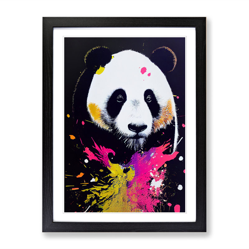 Panda Splatter Vol.2 - Single Picture Frame Painting, 64cm H x 46cm W x 2cm D, Walnut