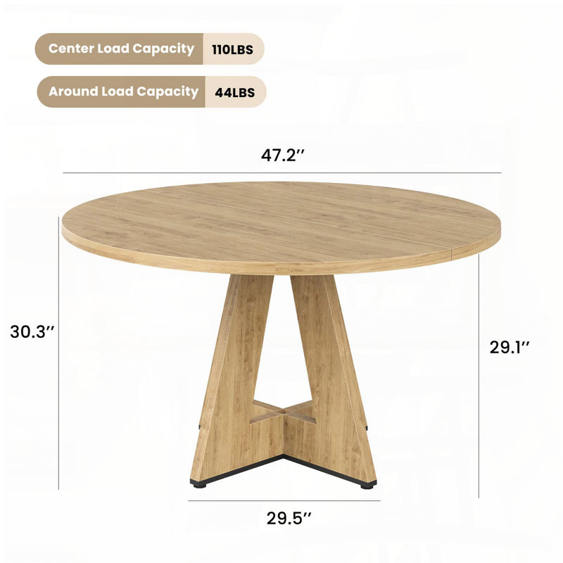 47" Round Dining Table for 4-7 - Wood Top & Metal Base, Oak