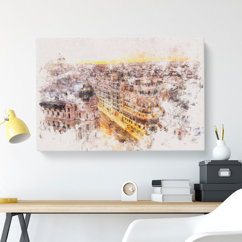 Calle Gran Via in Madrid Spain - Wrapped Canvas Graphic Art Print, 60cm H x 91cm W x 3cm D