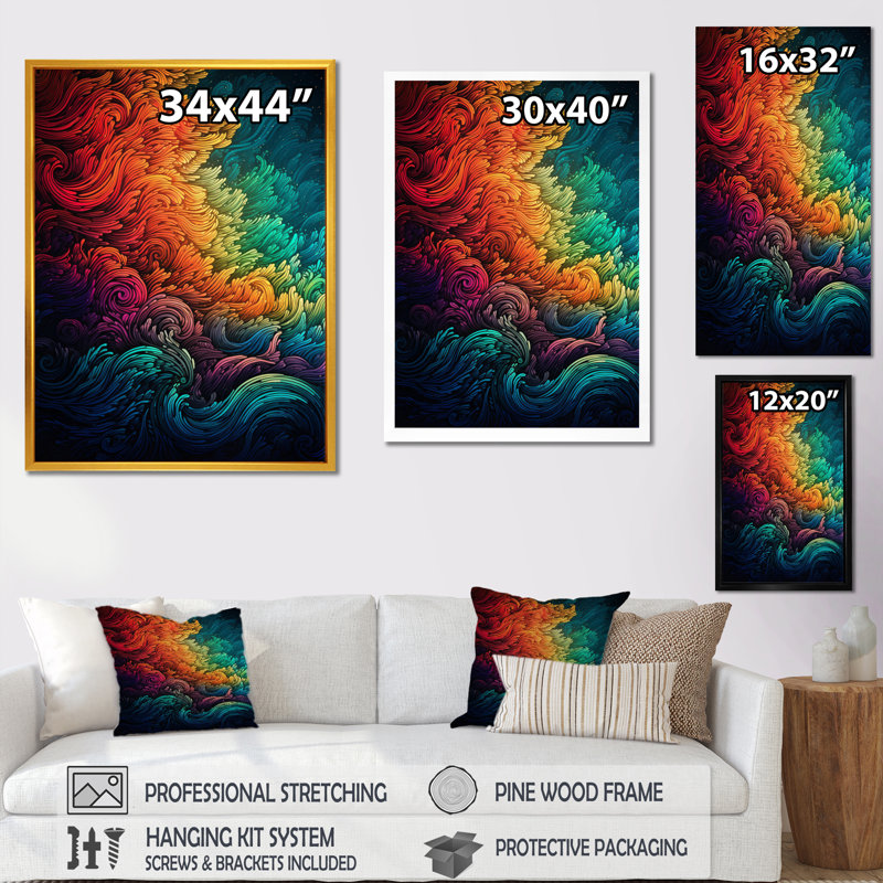 Rainbow Colored Waves II - impression, H 40 po x l 30 po x P 1,5 po, Toile tendue
