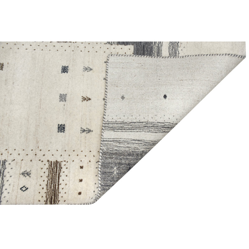 Hand Knotted Wool Striped Area Rug in Natural/Taupe/Gray, Runner 2'6" x 8'