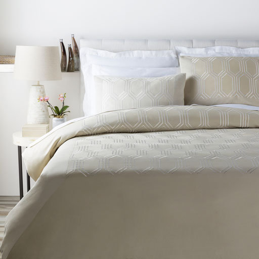 Empire Cotton Blend Geometric Sham Set, Euro, Neutral