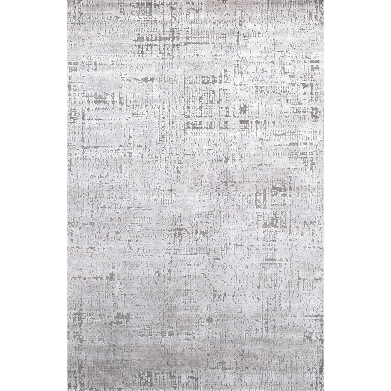 Wool Abstract Area Rug in Silver, Rectangle 8' x 10'