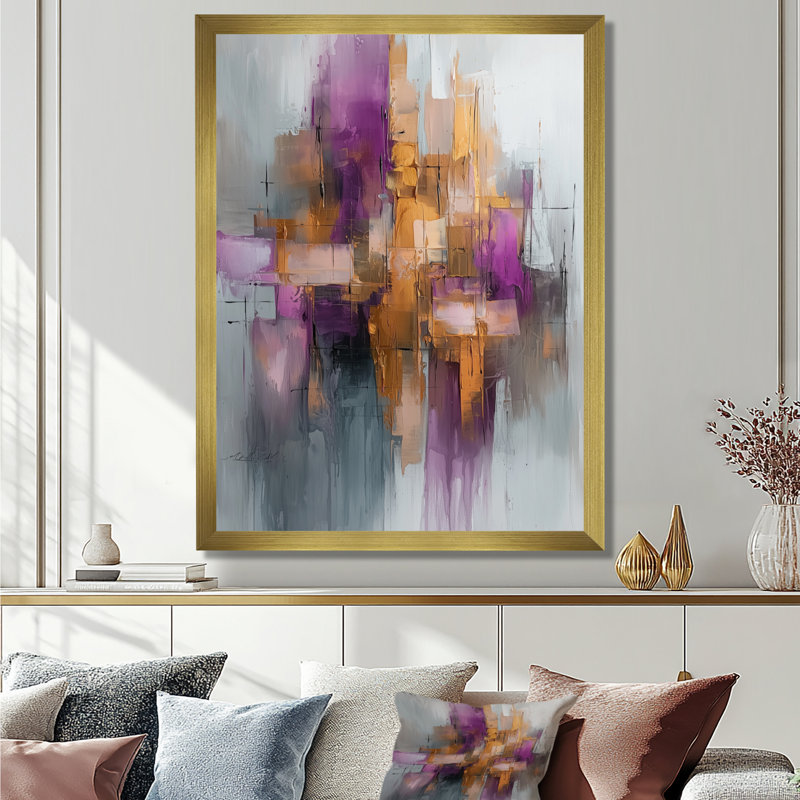 Obear - impressions sur toile abstraites, H 40 po x l 30 po, Reproduction encadrée d'une seule photo, Doré