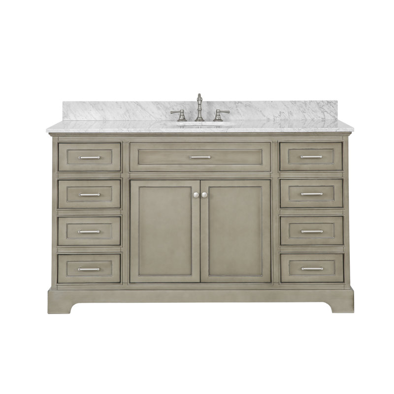 Ronnie 60" Single Bathroom Vanity Set with Weathered Gray Cabinet and Carrara Marble Countertop, Carrara Marble
