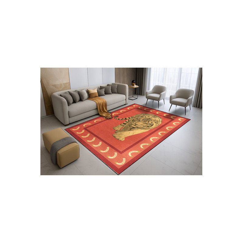 Tapis vert lavable à imprimé tigre Mosso, 3'3" x 4'11"