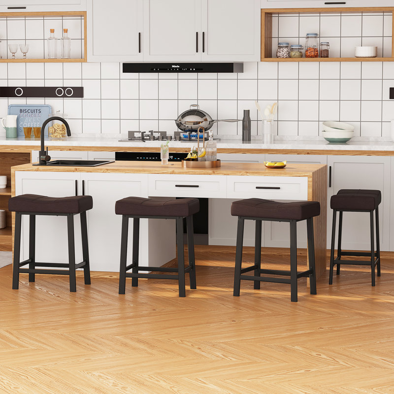 Bar Stool with Iron Frame, Brown/Black, 4