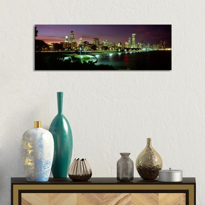 Night Skyline Chicago IL USA #2 by Panoramic Images - Wrapped Canvas Panoramic Print
