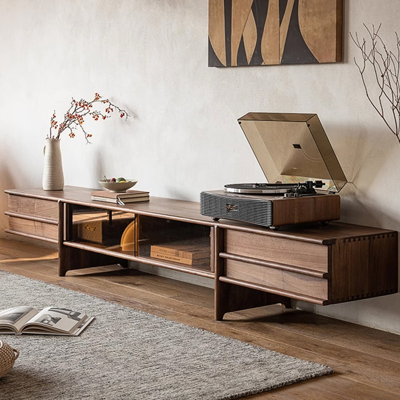 Meuble télé en bois de noyer noir, H 15,74 po x L 94,48 po x l 15,74 po