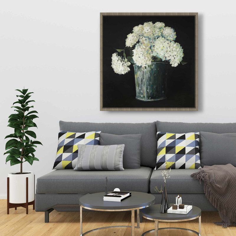White Hydrangea Flowers Canvas | Beige Rustic Home Decor