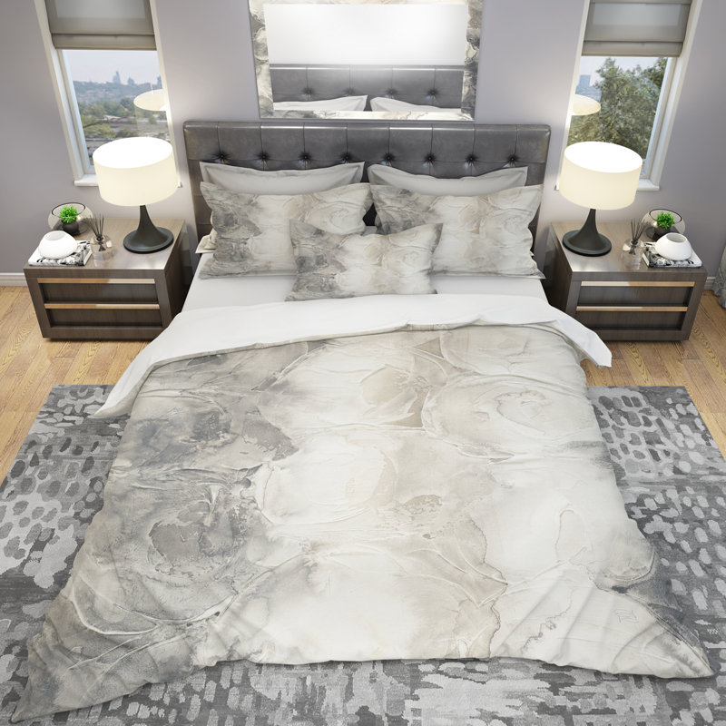 Gray Circles I - Ensemble de housse de couette moderne et contemporain - Microfibre de polyester