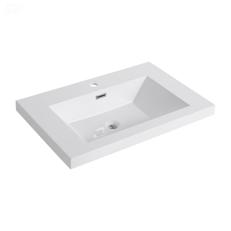Lavabo de salle de bain en résine durable de 30 pouces, conception moderne pour une élégance et une performance durables
