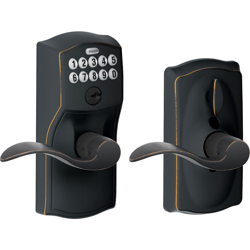 Accent Keypad Lever with Camelot Trim, Aged Bronze, Yes, Reversible