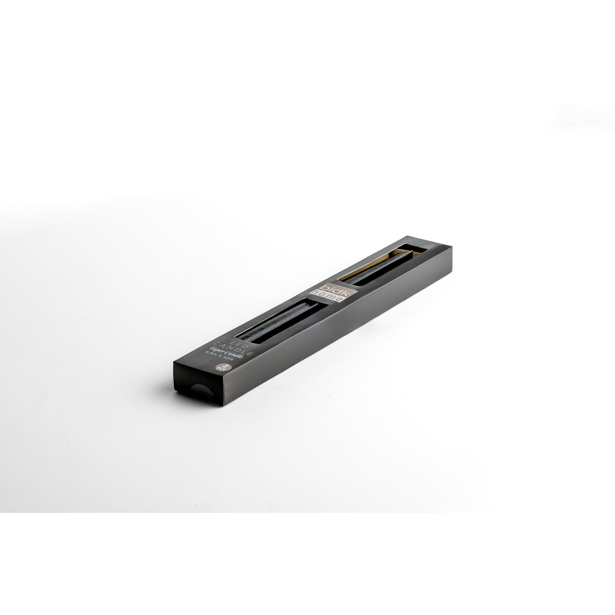 2 Pc Tall Flameless Taper Candle, Black