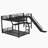 L-Shaped Twin over Full Bunk Bed with Twin Size Loft Bed, Metal Triple Bunk Bed with Slide and USB Ports, Space-saving and Noise-free Design, Black-822935096