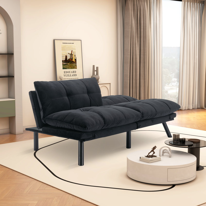 Cezmi 70.86'' Upholstered Convertible Sofa, Black 100% Polyester