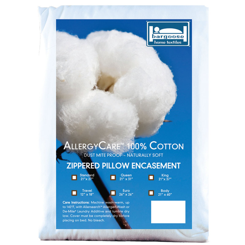 100% Cotton Zippered Pillow Protector - Dust Mite Proof, Chemical-Free, Breathable Allergen Barrier, King