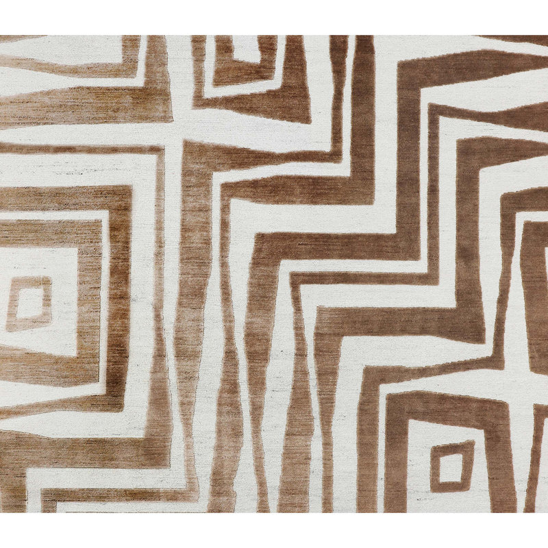 Geometric Area Rug in Ivory/Light Brown, Rectangle 8' x 10'