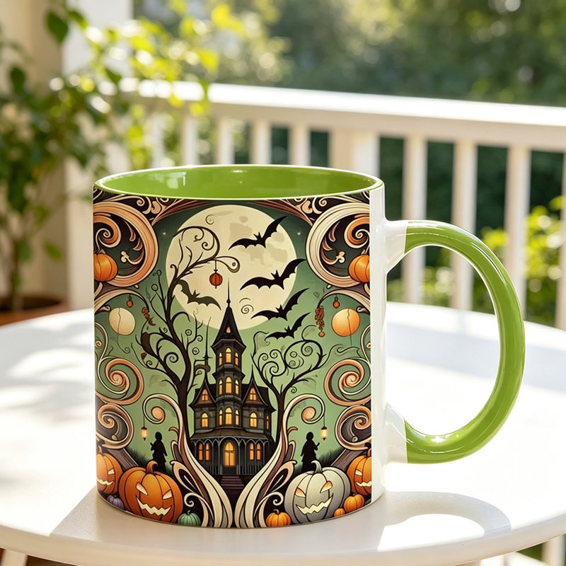 Ceramic Mug with a Gothic Victorian Design,Perfect for Halloween Celebrations, Autumn Get-Together.