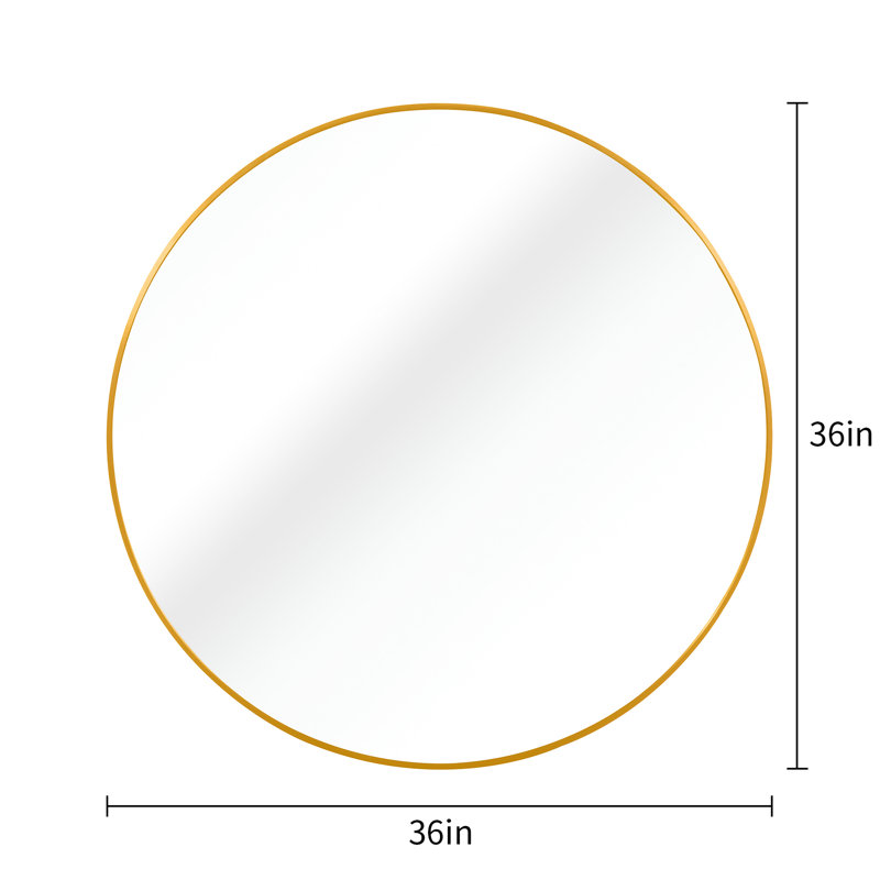 Miroir mural rond de 36 po en métal doré pour salle de bain - Verre de 4 mm de hauteur, cadre en aluminium rouillé, cadre en aluminium, miroir