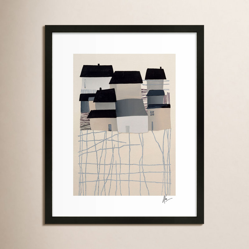Village Print by Lee Lessem, 20" H x 16" W x 1.25" D, Black