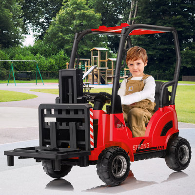 12V Ride-On Forklift Car with Tent and Remote Control, Liftable Fork and Pallet