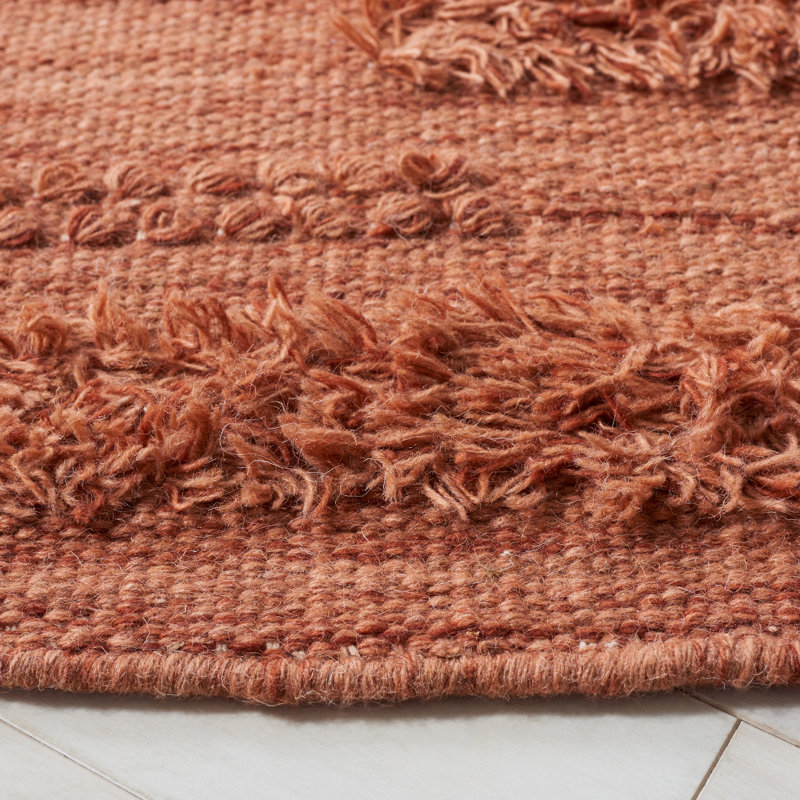 Hartzler Hand-Woven Flatweave Wool/Cotton Rust/Orange Area Rug, Square 6'