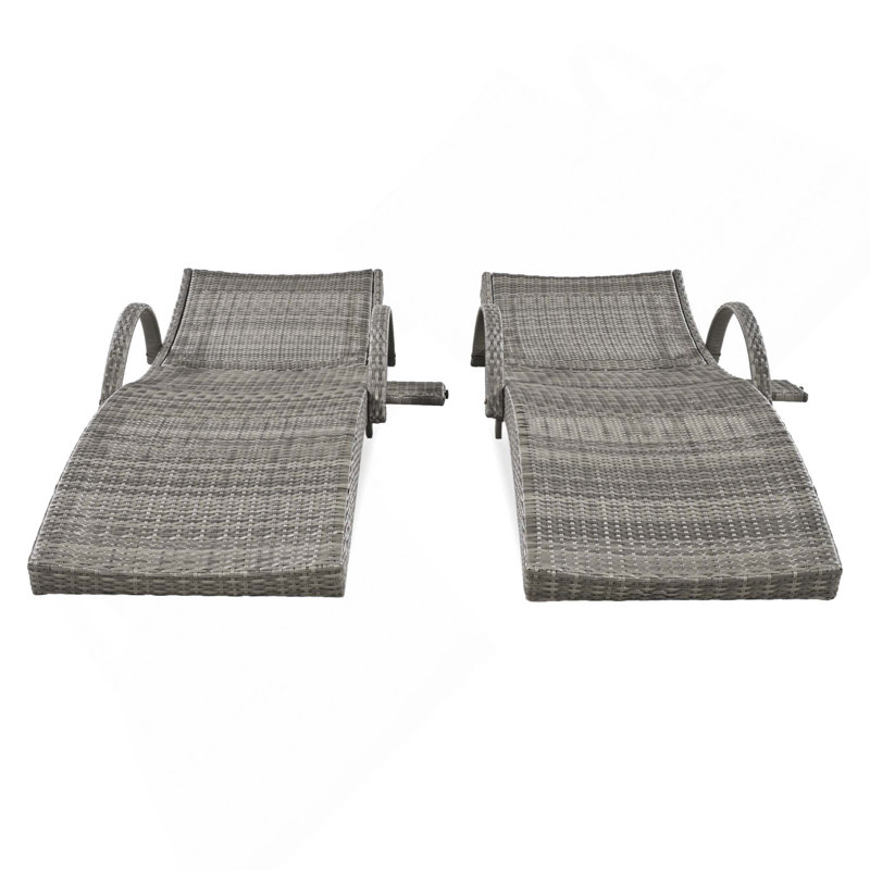 Ensemble de 2 chaises longues en osier d'extérieur avec dossier réglable à 5 niveaux, Gris