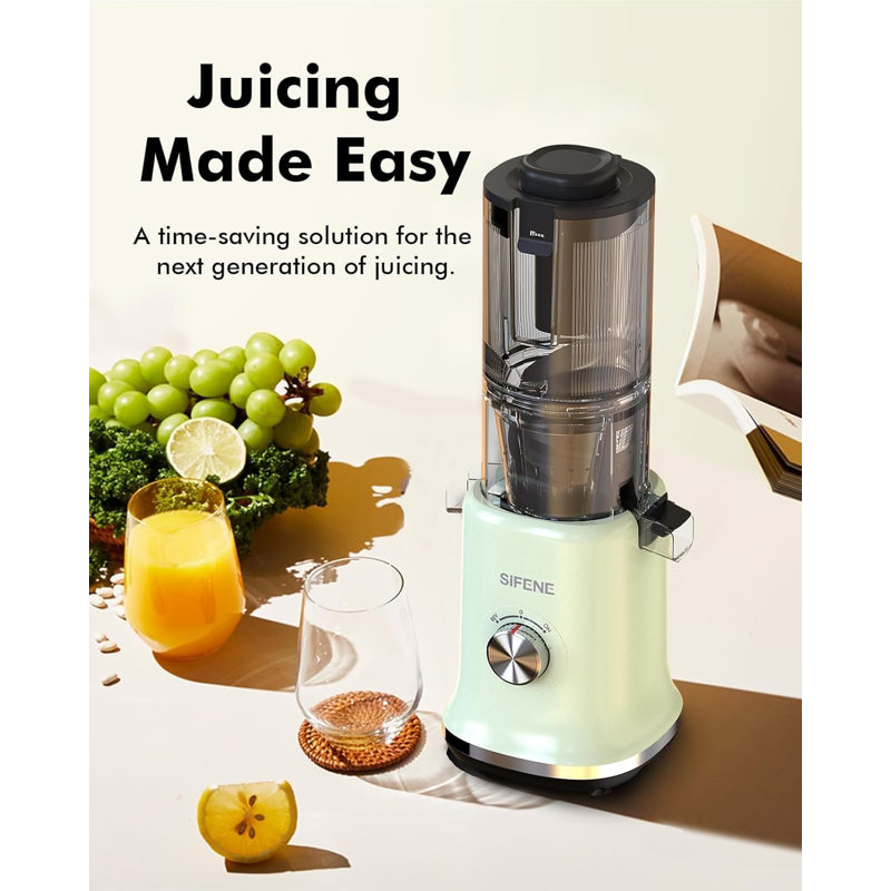 Presse-agrumes à pression froide Sifene, bouche large de 4,3 pouces, extracteur de jus à mastication lente sans BPA, facile à assembler et à nettoyer, efficace pour le céleri, les carottes et les légumes-feuilles, capacité de 45 oz (vert)