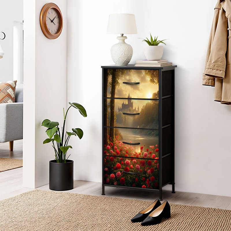 4 Drawer Dresser for Bedroom, Narrow Chest of Drawers, Wooden Top and Study Iron Frame 18"x37.5"-(WxH)