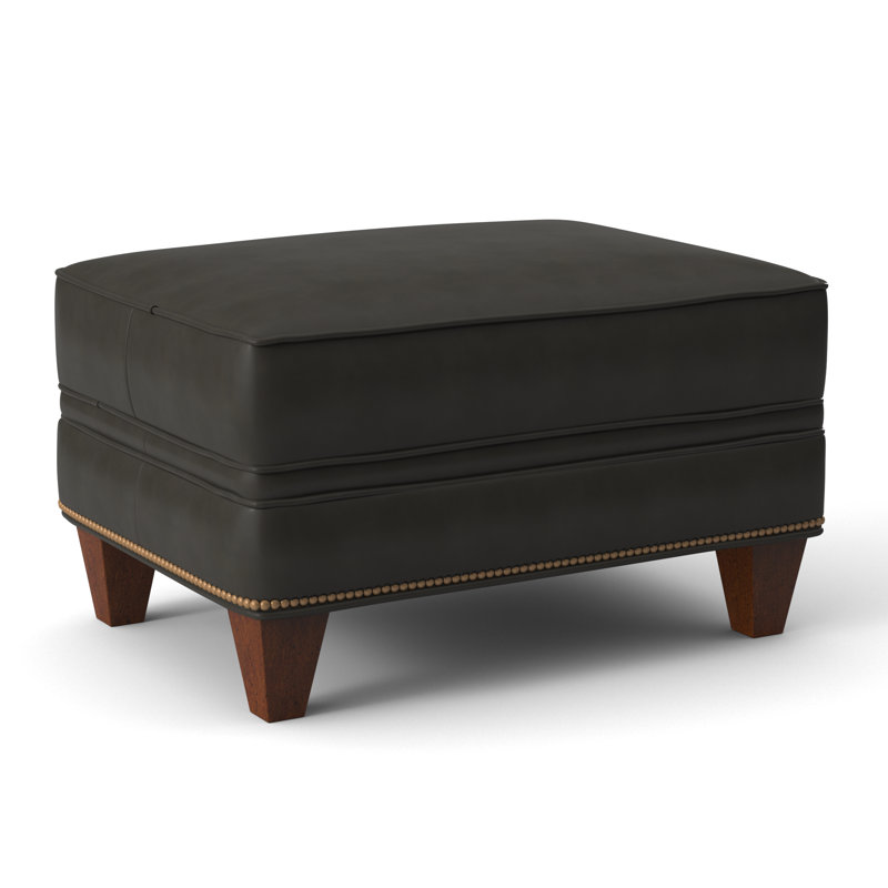 Taraval Ottoman, Corinthian Cherry Genuine Leather, New Classiques, French Natural