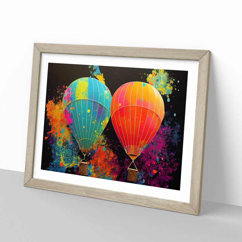 Hot Air Balloons Splashed Vol.1 Abstract - Single Picture Frame Print, 34cm H x 46cm W x 2cm D, Oak Framed