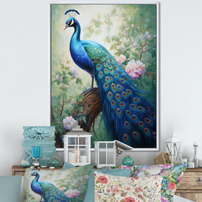 Arrandale Blue Ink Wash Peacock III - Peacock Wall Art