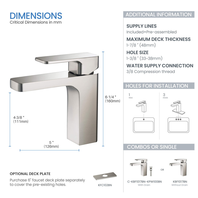 Blaze Single-Hole Single-handle Bathroom Faucet with Drain Assembly, Brushed Nickel