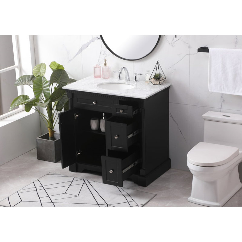 36'' Single Bathroom Vanity with Marble Top, Black