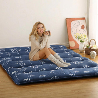 Matelas de plancher japonais pleine grandeur, matelas de futon pour matelas de sol pliable de style bohème pour camping-voyage, bleu marine