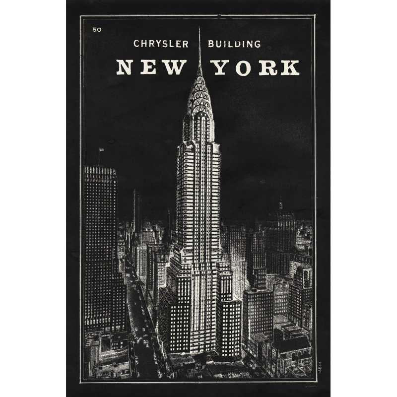 Blueprint Map New York Chrysler Building Black by Sue Schlabach - Wrapped Canvas Painting, 122cm H x 81cm W
