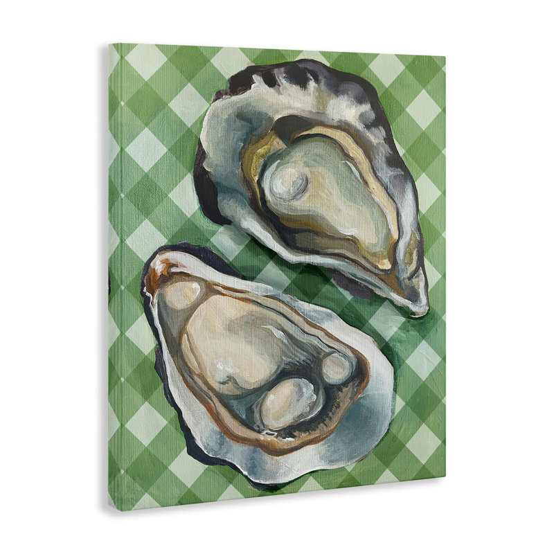 «Oysters on Green Plaid», art mural sur toile par Daphne Polselli bp-908_CN, H 20 po x l 16 po