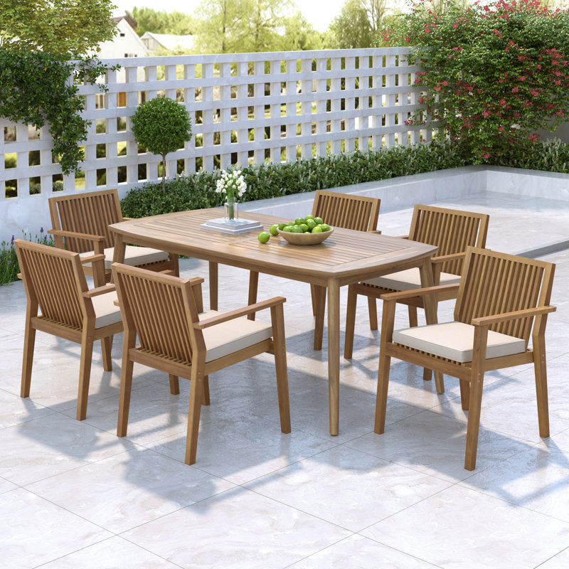 Ensemble repas d'extérieur en bois d'acacia avec coussins Raniel, 6