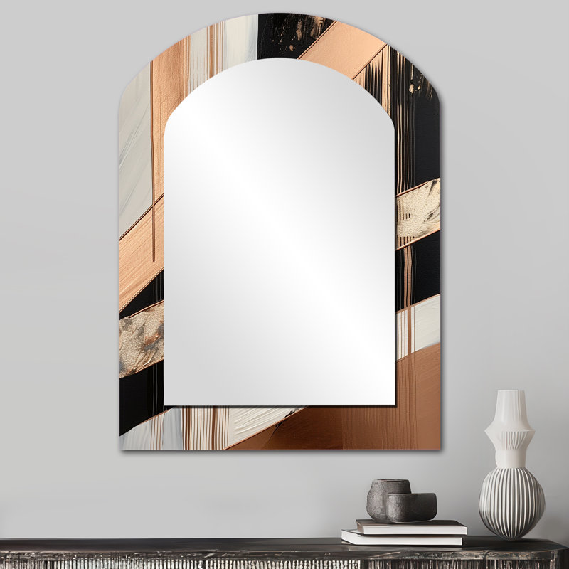 Rosegold embrassant l'essence des lignes III - miroir mural décoratif asymétrique en marbre, 34 po x 25 po