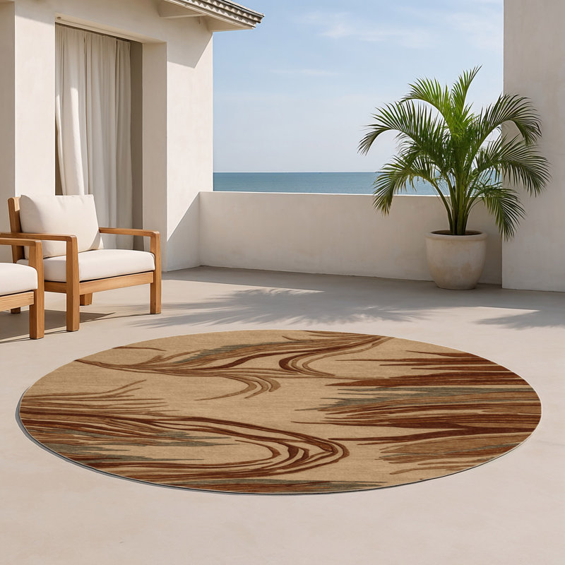 Tapis d'intérieur et d'extérieur brun Nature, Rond 5 pi