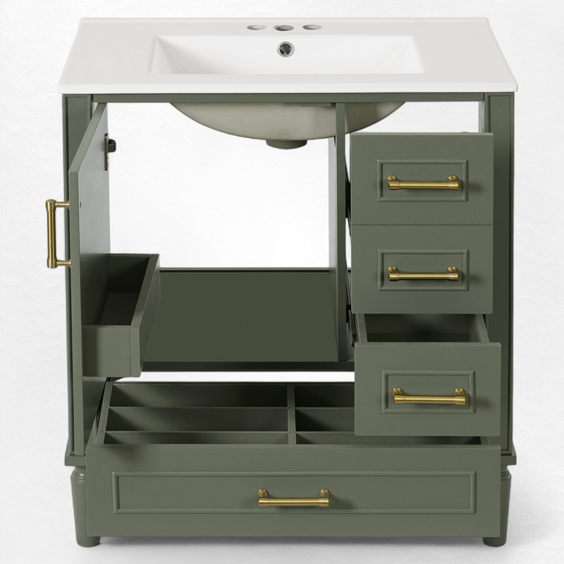 Meuble-lavabo simple 30 po avec comptoir en céramique, Vert olive