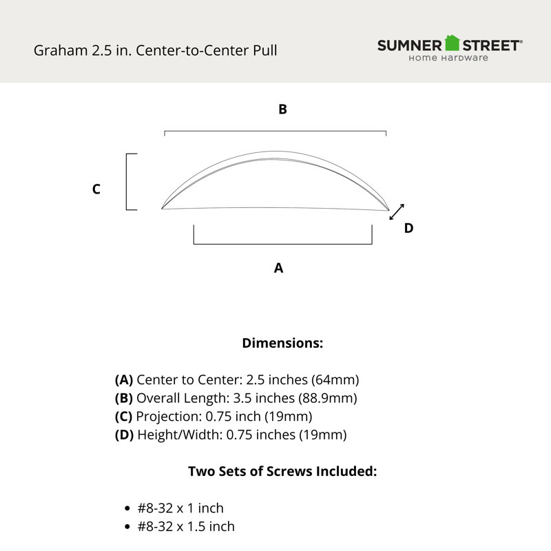 Graham 2-1/2" Satin Brass Arch Pull, Satin Brass, 2 1/2"