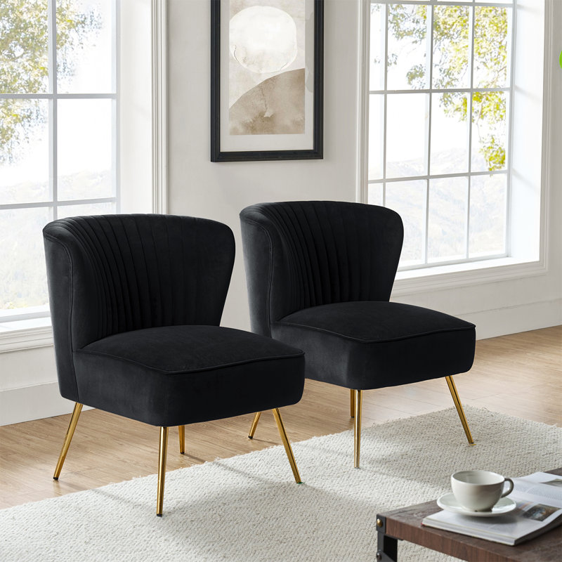 Euclid 26" Wide Tufted Velvet Accent Side Chair, Black Velvet