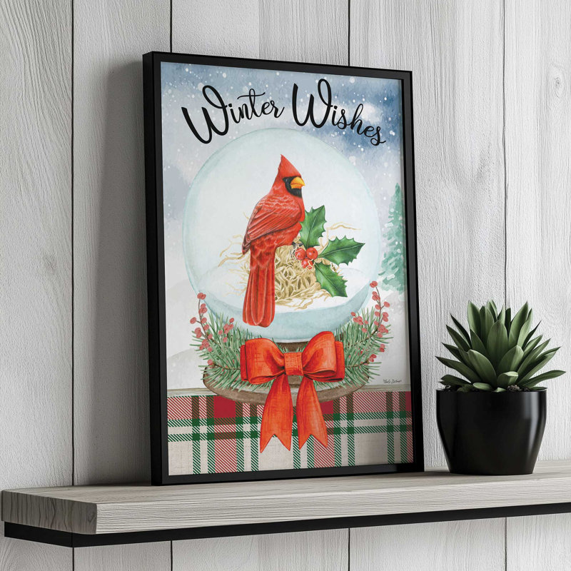 «Winter Wishes Robin» par Nicole DeCamp, reproduction d'art, L 32 po x H 48 po, Argent, Impression encadrée