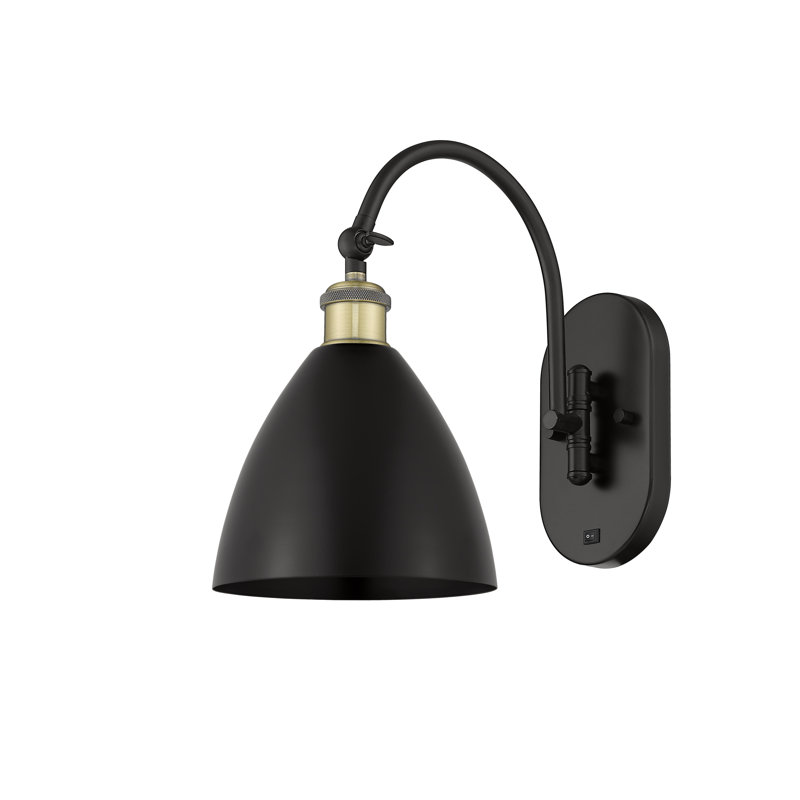 Bras pivotant en acier Fallon, Noir mat, Laiton antique noir, Incandescent