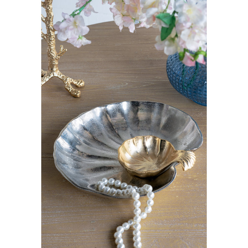 13X11x2.5" Seashell Chip And Dip Tray With Antique Gold Finish