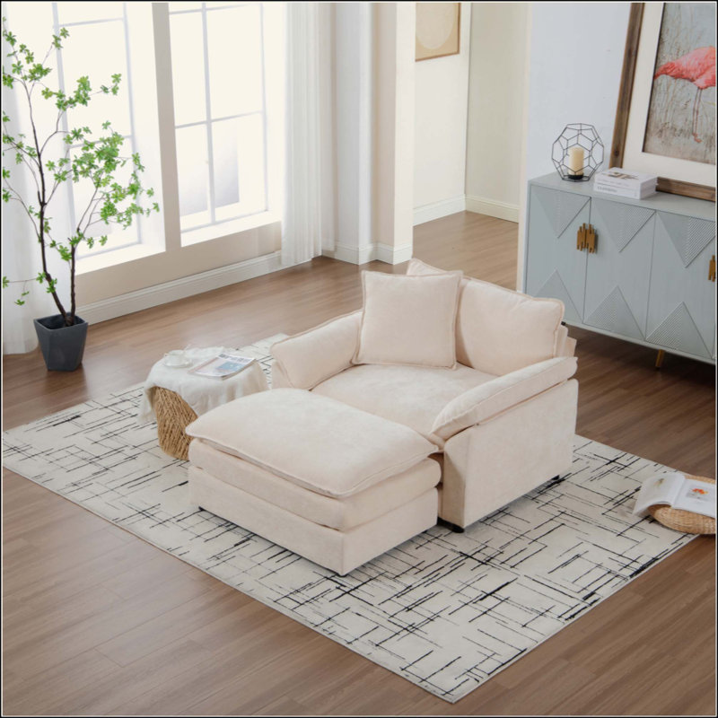 Fauteuil d'appoint moderne avec repose-pieds, fauteuil club en chenille, fauteuil de lecture pour chambre à coucher