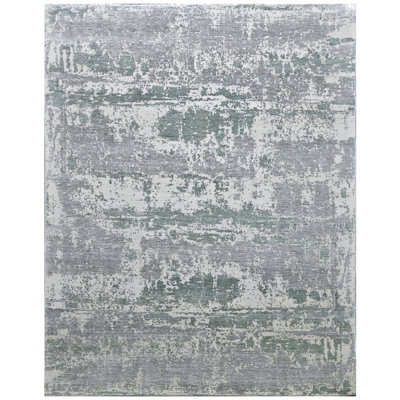 Tapis argenté et noir noué à la main de haute qualité