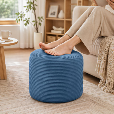 Pouf rond rembourré, repose-pieds en velours côtelé avec rembourrage en morceaux de mousse, repose-pieds en velours et repose-pieds avec repose-pieds de 20 po x 20 po x 15 po pour repose-pieds, bleu